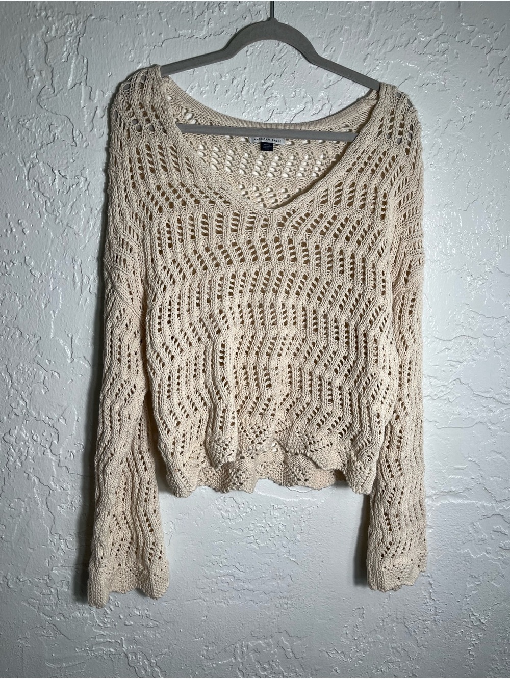 American Eagle Cream Crochet Open‎ Knit Sweater Size M
